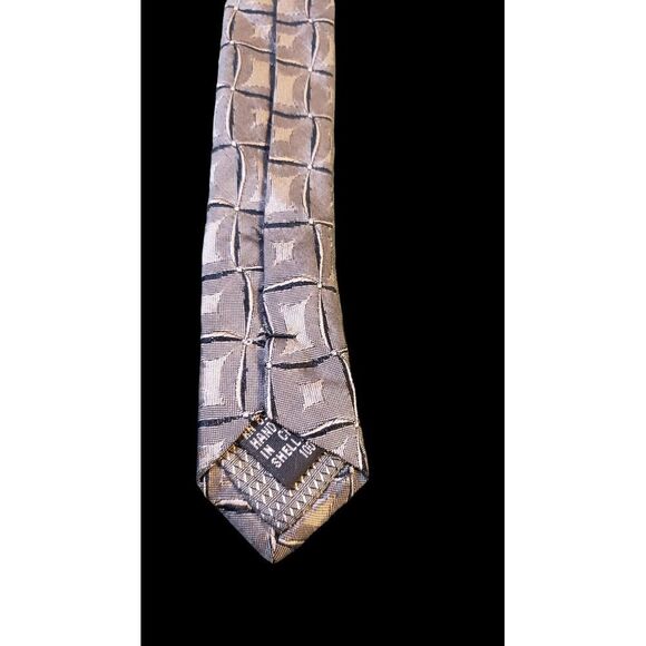 Louis Roth 100% Silk Tie Tan Black Geometric Business Mens Necktie No Tag - Picture 7 of 12